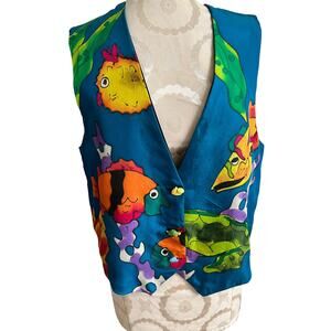 Vintage Art to Wear Aquarium Fish Button Up Vest Medium